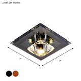 Minimalist Crystal Led Flush Mount Ceiling Lamp - Square Shape With Tan/Black Finish Warm/White