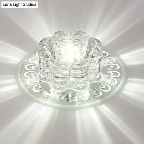 Minimalist Crystal Led Flush Mount Fixture For Hallway – Clear Flower Lighting