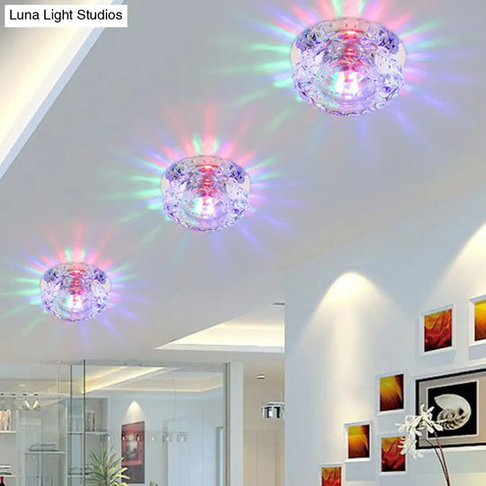 Minimalist Crystal Led Flush Mount Fixture With Clear Floral Shade - Perfect For Foyer Lighting /