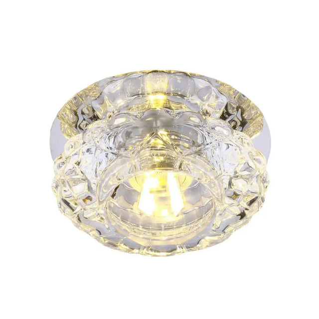 Minimalist Crystal Led Flush Mount Fixture With Clear Floral Shade- Perfect For Foyer Lighting