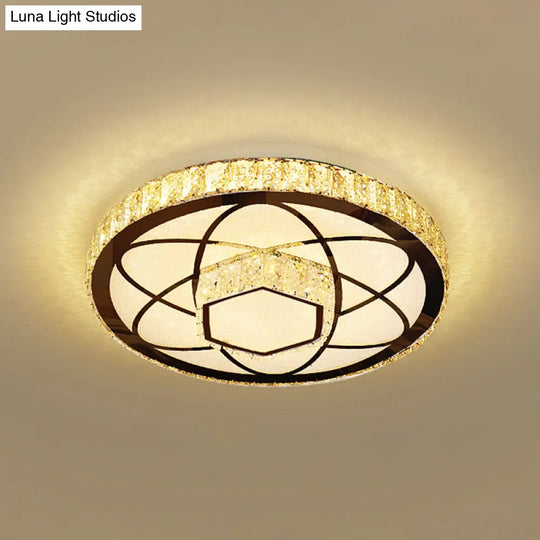Minimalist Crystal Led Flush Mount Fixture With Stainless - Steel Geometric Design / Third Gear A
