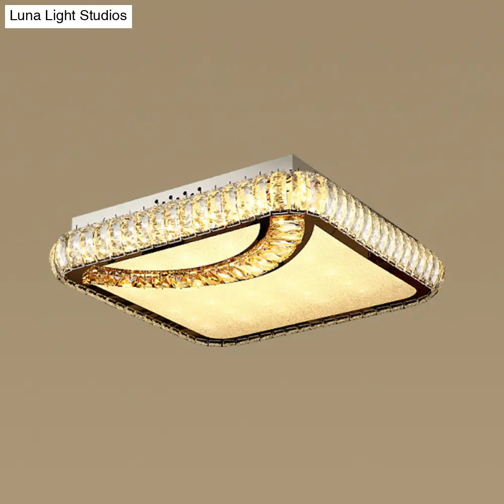 Minimalist Crystal Led Flush Mount Fixture With Stainless - Steel Geometric Design / Third Gear C