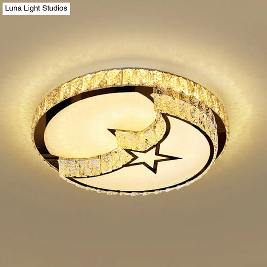 Minimalist Crystal Led Flush Mount Fixture With Stainless - Steel Geometric Design / Third Gear F