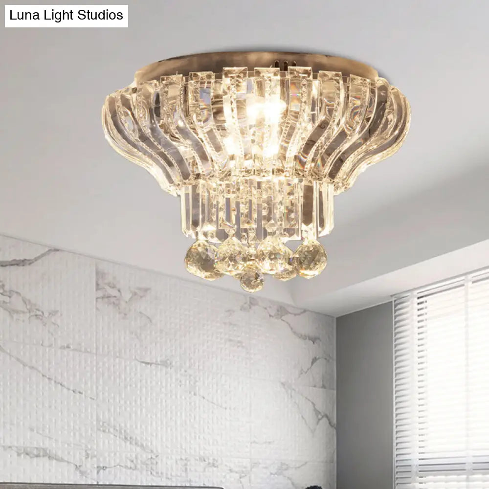 Minimalist Crystal Led Flush Mount Light For Bedroom - Stylish & Compact Ceiling Lighting Clear