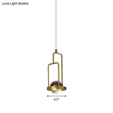 Minimalist Crystal Pendant Lamp With Gold Frame And Rectangle Design