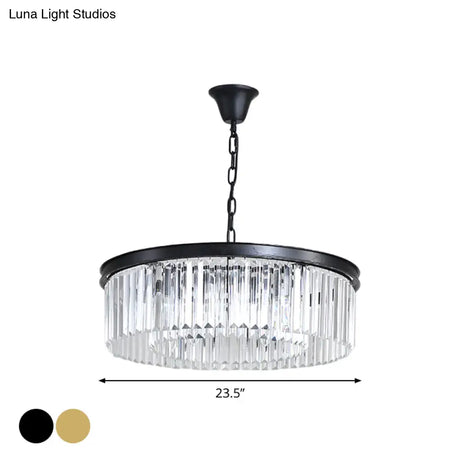 Minimalist Crystal Pendant Light Fixture - Black/Gold Round Design (4/12/16 Bulbs) For Restaurant