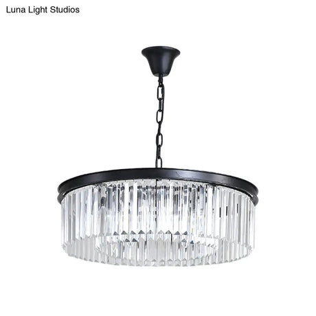 Minimalist Crystal Pendant Light Fixture - Black/Gold Round Design (4/12/16 Bulbs) For Restaurant