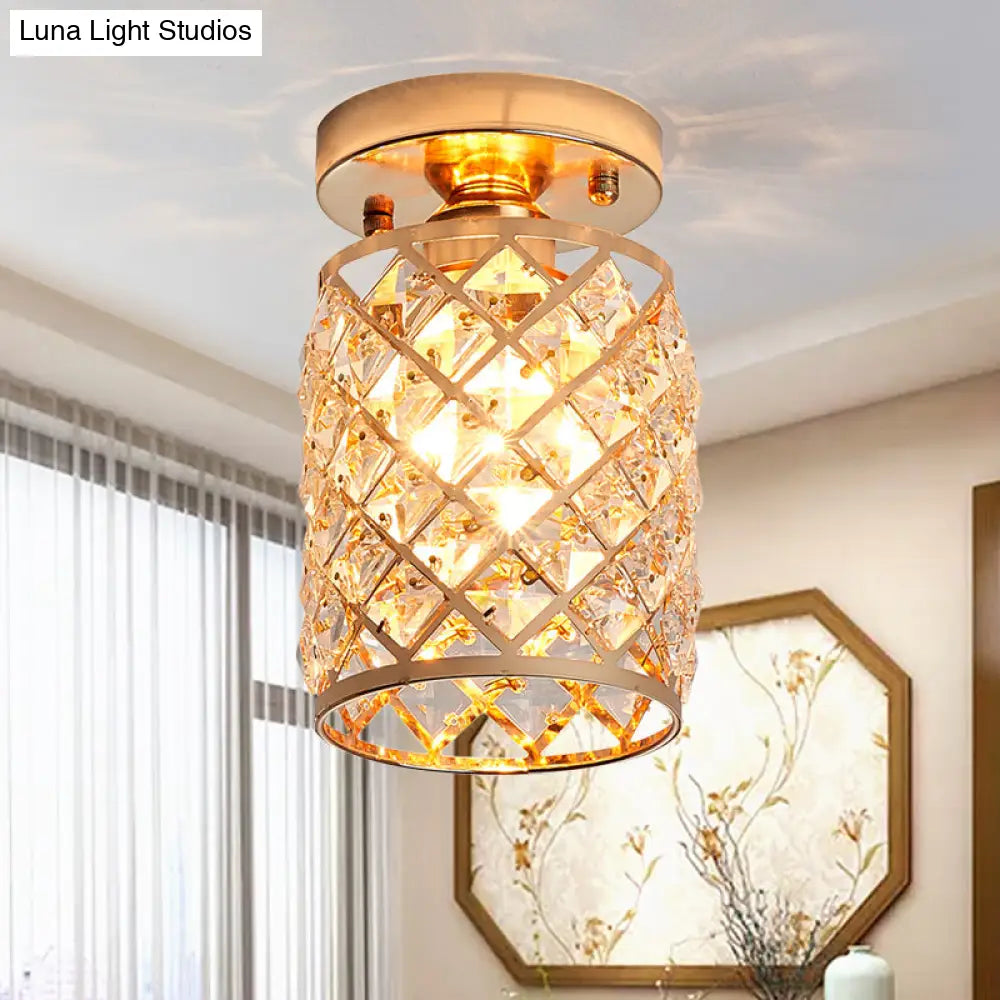 Minimalist Crystal Pineapple Semi-Flush Ceiling Light In Gold