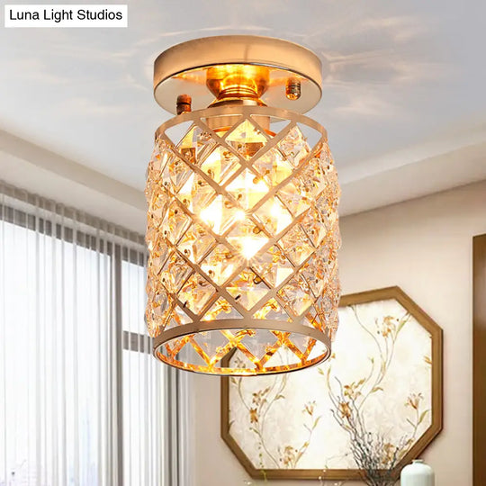 Minimalist Crystal Pineapple Semi-Flush Ceiling Light In Gold