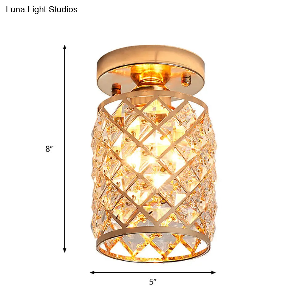 Minimalist Crystal Pineapple Semi - Flush Ceiling Light In Gold