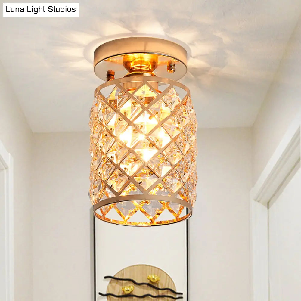 Minimalist Crystal Pineapple Semi-Flush Ceiling Light In Gold