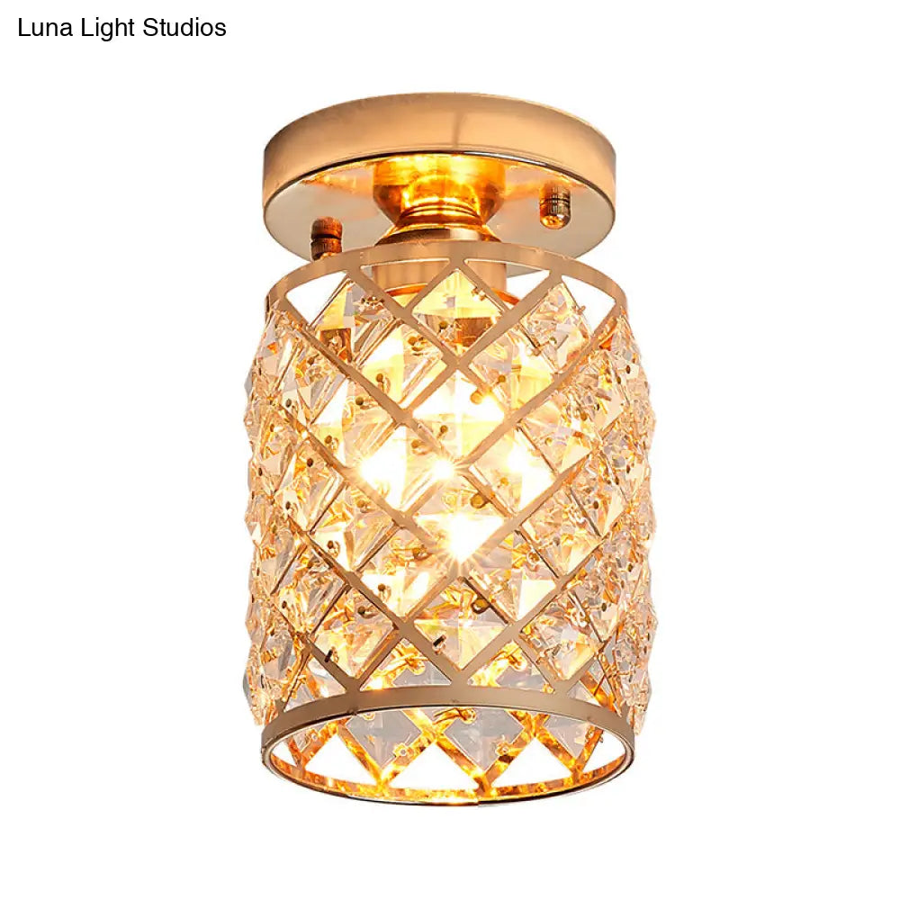 Minimalist Crystal Pineapple Semi-Flush Ceiling Light In Gold