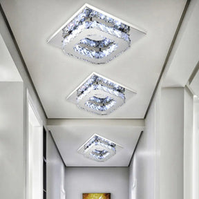 Minimalist Crystal Semi Flush Mount Led Lighting In Stainless Steel For Corridor Stainless-Steel / A