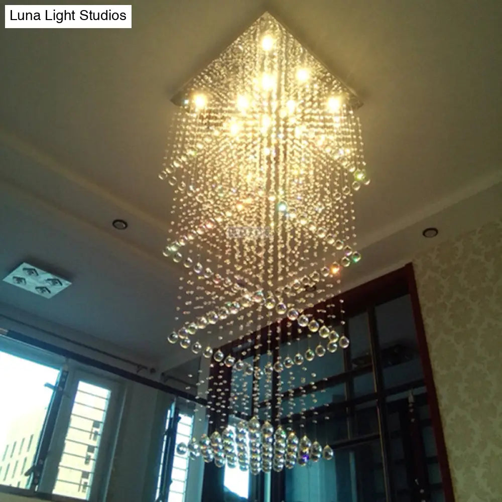Minimalist Crystal Square Pendant Light With 13 Led Bulbs - Silver