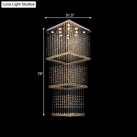 Minimalist Crystal Square Pendant Light With 13 Led Bulbs - Silver