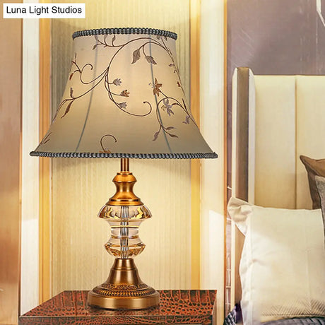Minimalist Crystal Tapered Nightstand Lamp 1-Light Beige Bedroom Night Light With Base
