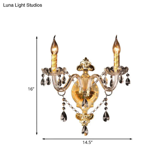 Minimalist Crystal Teardrop Wall Sconce - 2-Light Gold Candlestick Fixture