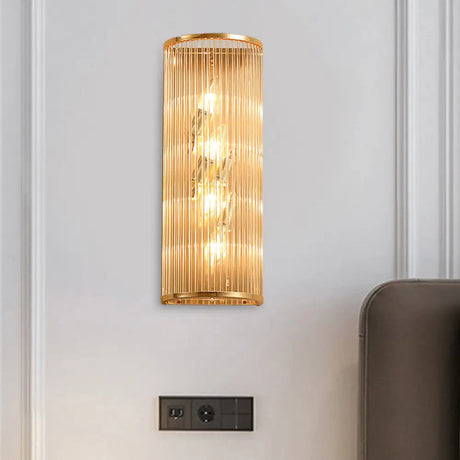 Minimalist Cylinder Wall Mount Crystal Rod Sconce - 4-Light Hallway Lighting In Gold