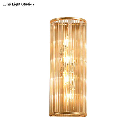 Minimalist Cylinder Wall Mount Crystal Rod Sconce - 4-Light Hallway Lighting In Gold