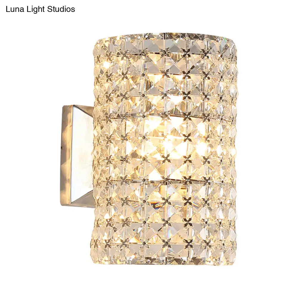 Minimalist Cylindrical Sconce Light Fixture With Clear Crystal Shade - Elegant Wall Lighting Idea