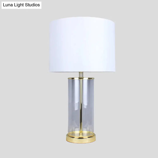 Minimalist Dining Room Table Lamp - White Desk Light With Fabric Drum Shade