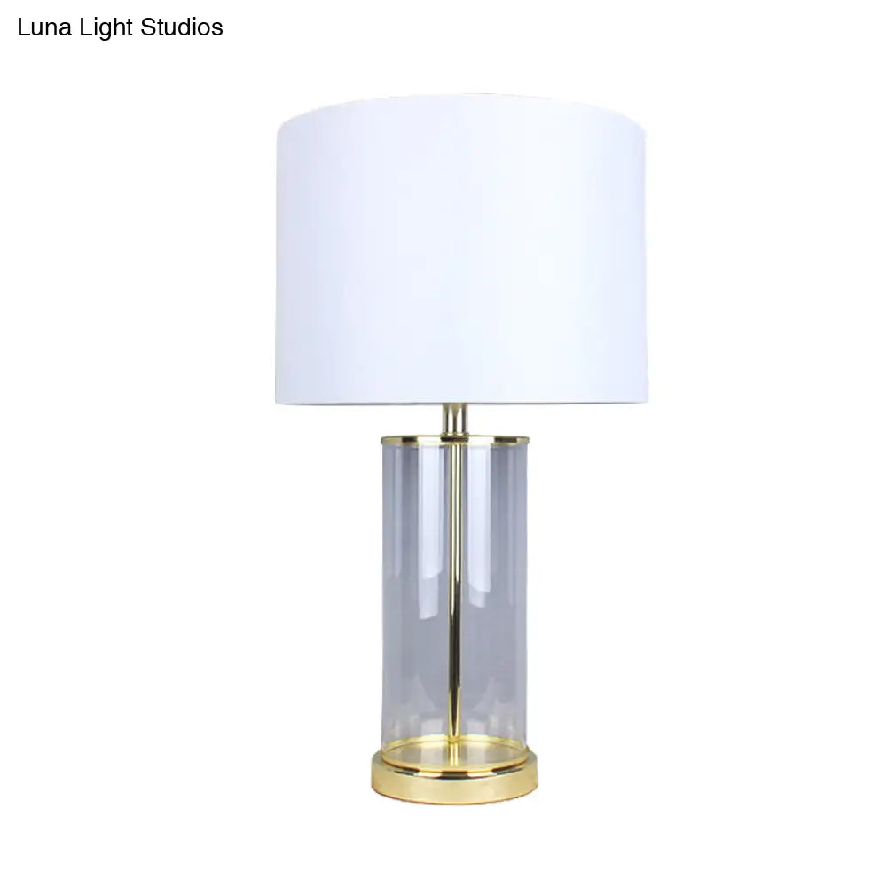 Minimalist Dining Room Table Lamp - White Desk Light With Fabric Drum Shade