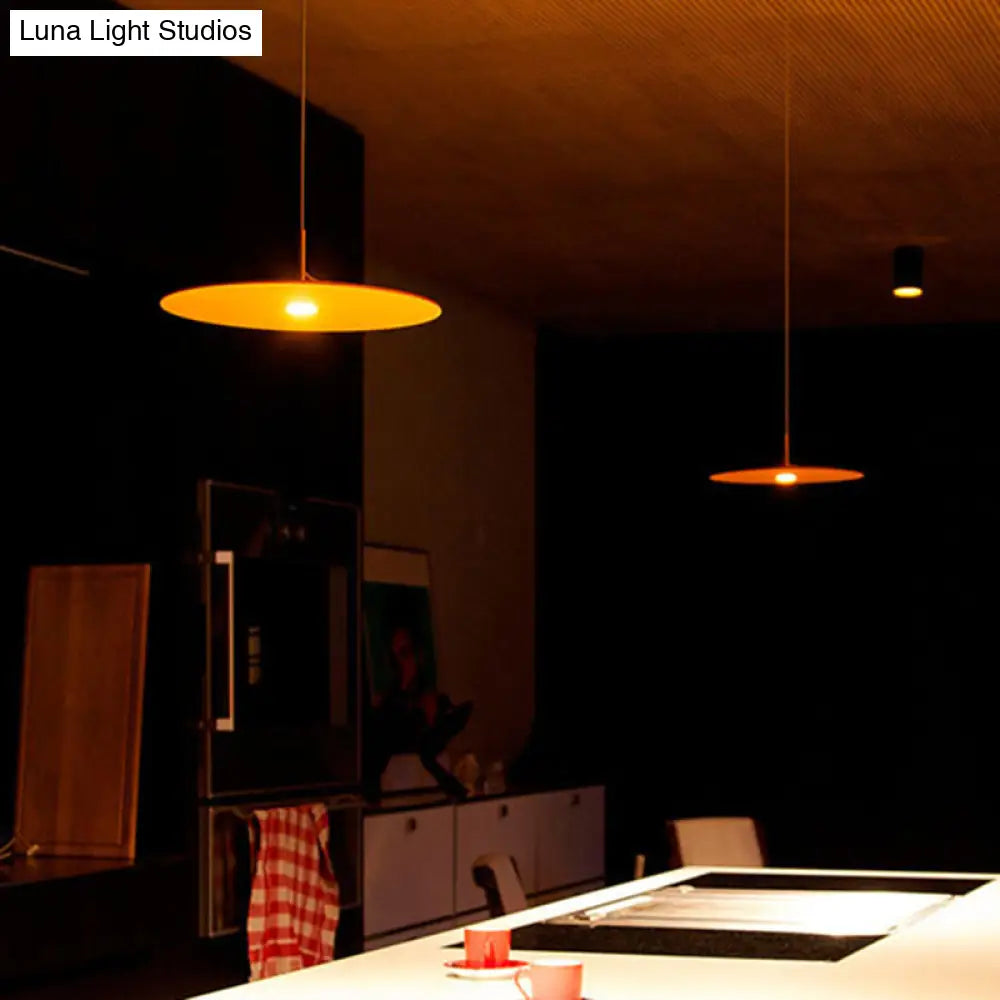 Minimalist Disk Pendant Lamp - Metallic Led Suspension Light Fixture For Decorative Diner Bars