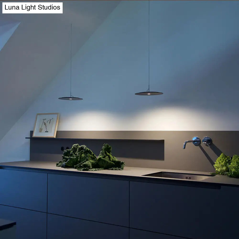 Minimalist Disk Pendant Lamp - Metallic Led Suspension Light Fixture For Decorative Diner Bars