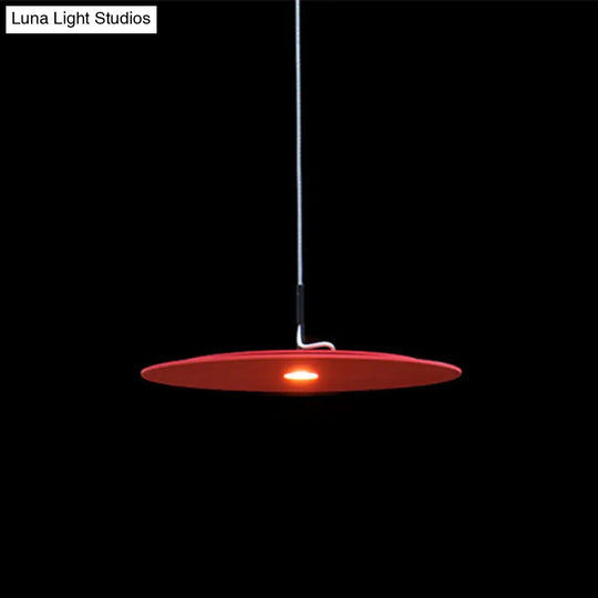 Minimalist Disk Pendant Lamp - Metallic Led Suspension Light Fixture For Decorative Diner Bars Red