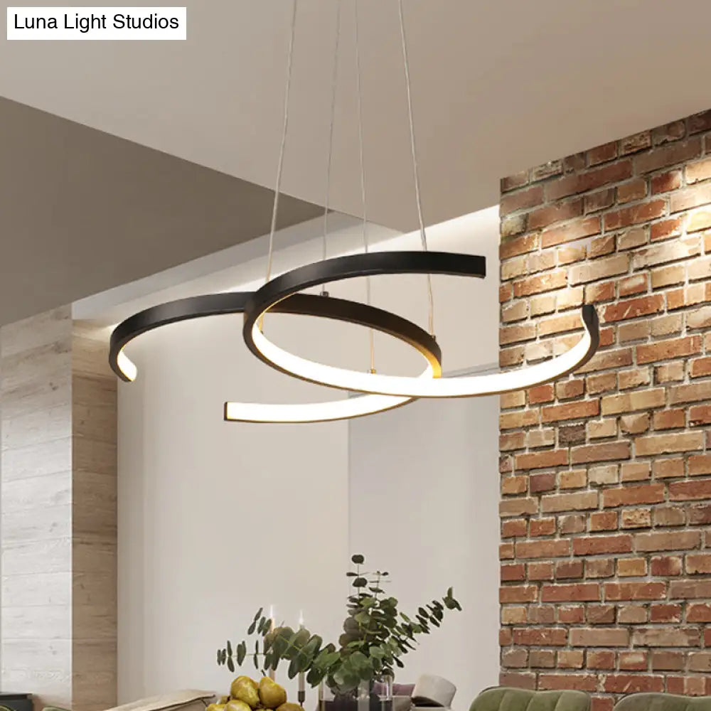 Minimalist Double C-Shape Metal Pendant Light – Black/White Led Chandelier Warm/White Black / Warm