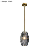 Minimalist Double Panel Pendant Lighting With 1-Bulb Faceted Crystal Ceiling Fixture In Brass
