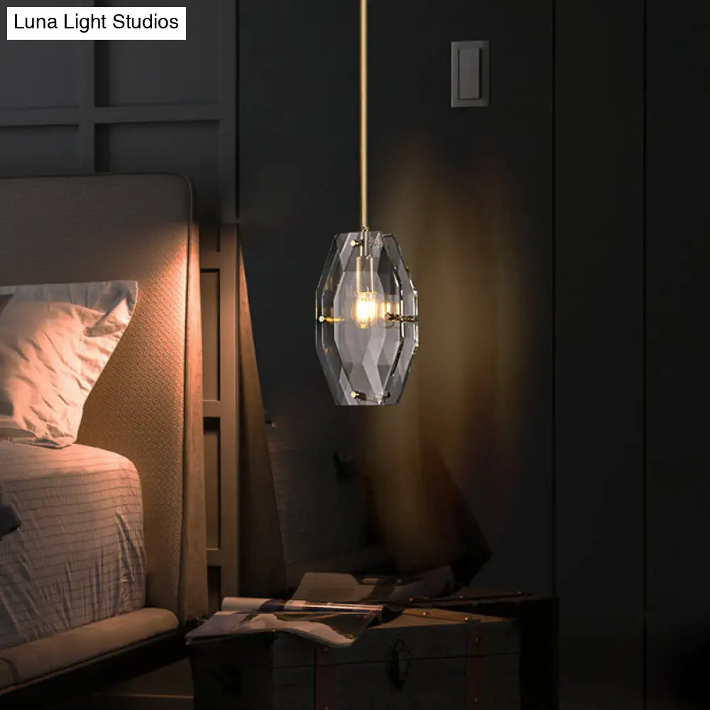 Double Panel Pendant Lighting: Faceted Crystal Ceiling Hang Fixture In Brass 1-Bulb