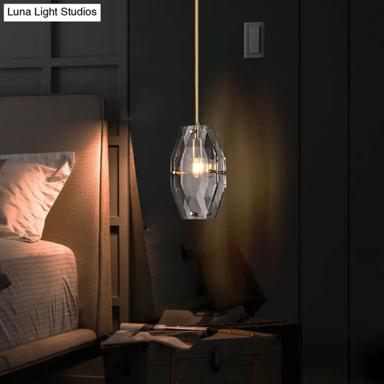 Double Panel Pendant Lighting: Faceted Crystal Ceiling Hang Fixture In Brass 1-Bulb