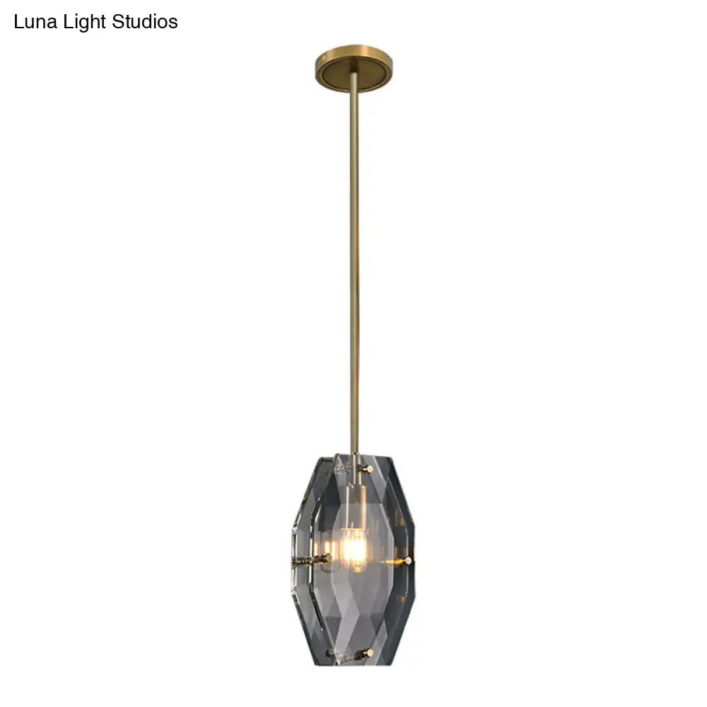 Double Panel Pendant Lighting: Faceted Crystal Ceiling Hang Fixture In Brass 1-Bulb