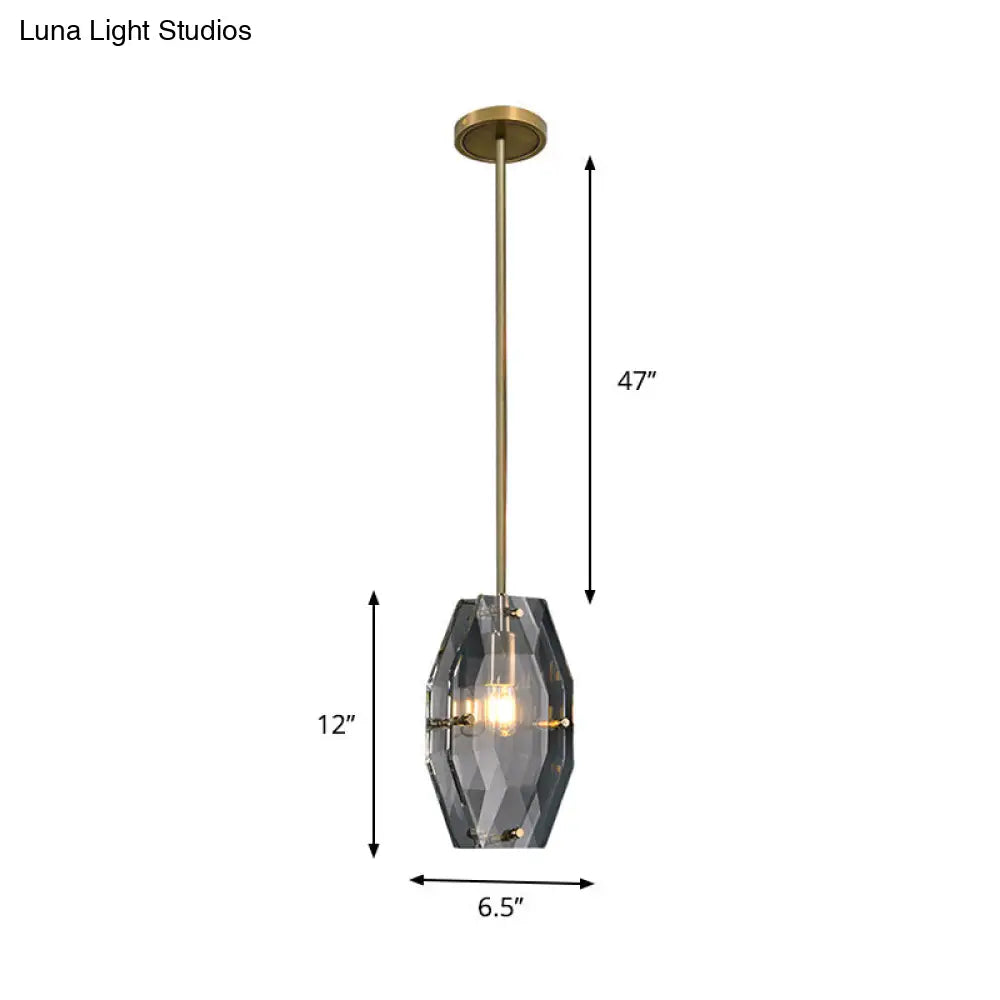Double Panel Pendant Lighting: Faceted Crystal Ceiling Hang Fixture In Brass 1-Bulb