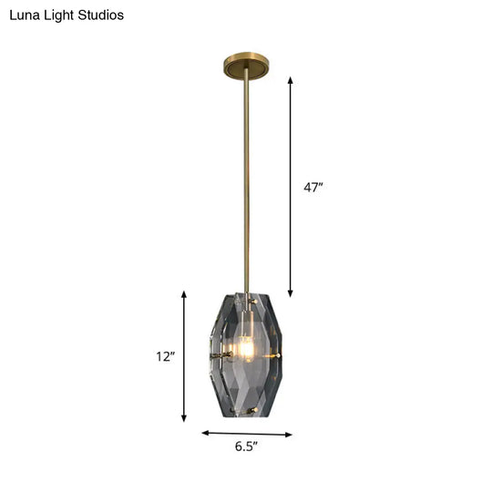 Double Panel Pendant Lighting: Faceted Crystal Ceiling Hang Fixture In Brass 1-Bulb