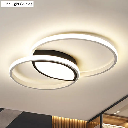 Minimalist Double Ring Led Flush Light In Black/White - 16’/19.5’ Warm/White Ceiling Fixture