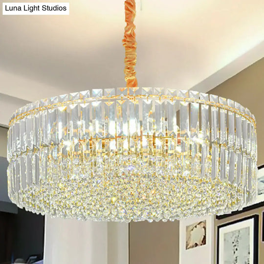 Minimalist Crystal Chandelier Pendant With Clear Layered Drum Shape