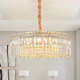 Minimalist Drum Shaped Crystal Chandelier Pendant With Layered Clear Crystals & 6 Bulbs