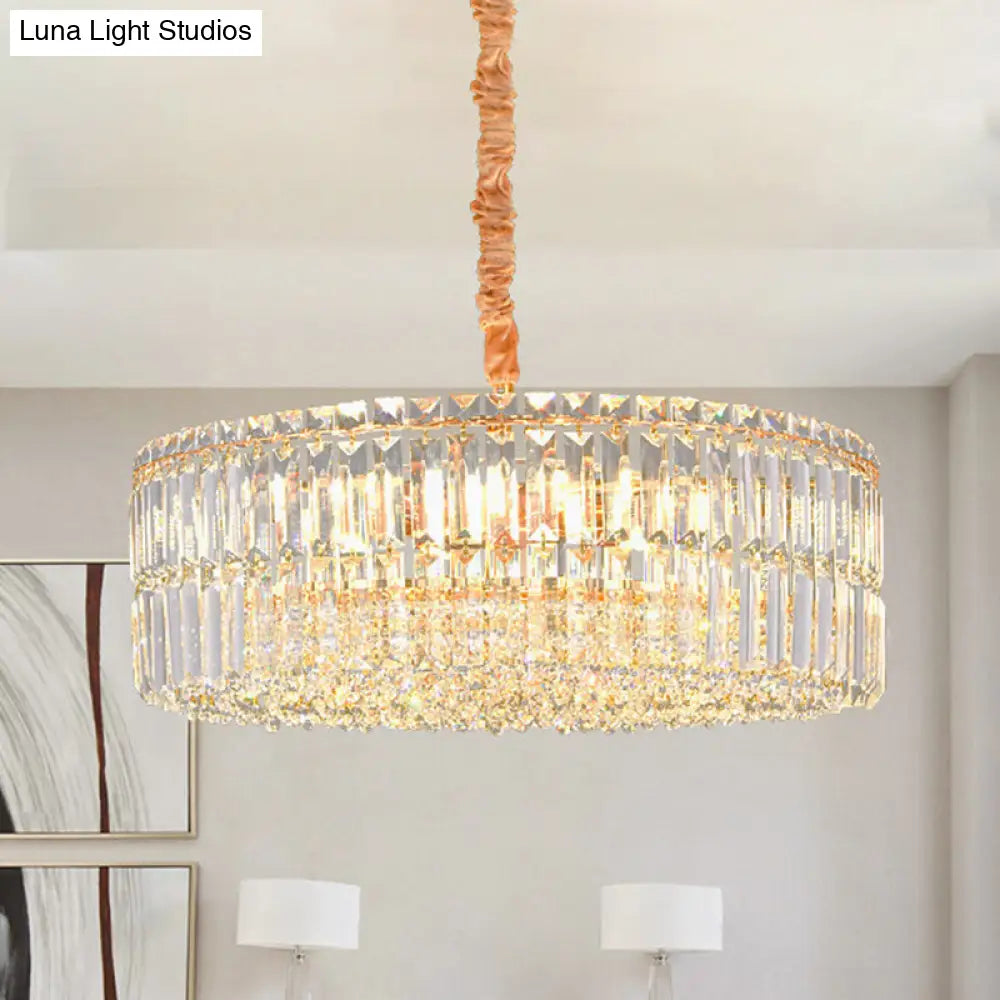 Minimalist Crystal Chandelier Pendant With Clear Layered Drum Shape