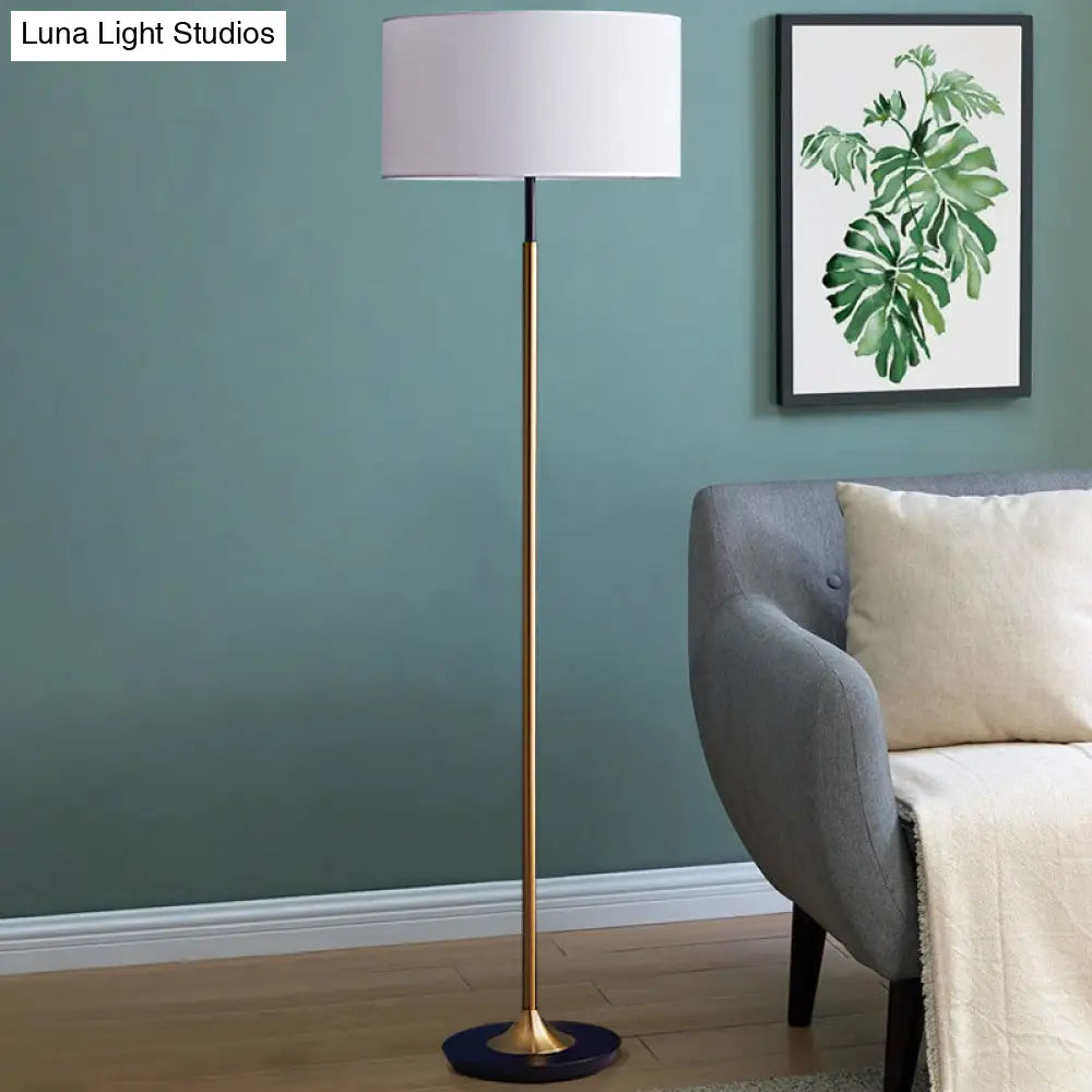 Minimalist Drum-Shaped Floor Lamp - Single Bulb Fabric Shade