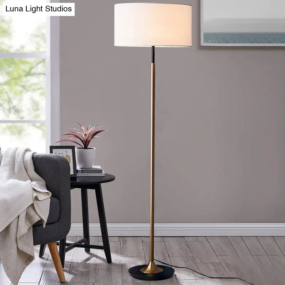 Minimalist Drum-Shaped Floor Lamp - Single Bulb Fabric Shade