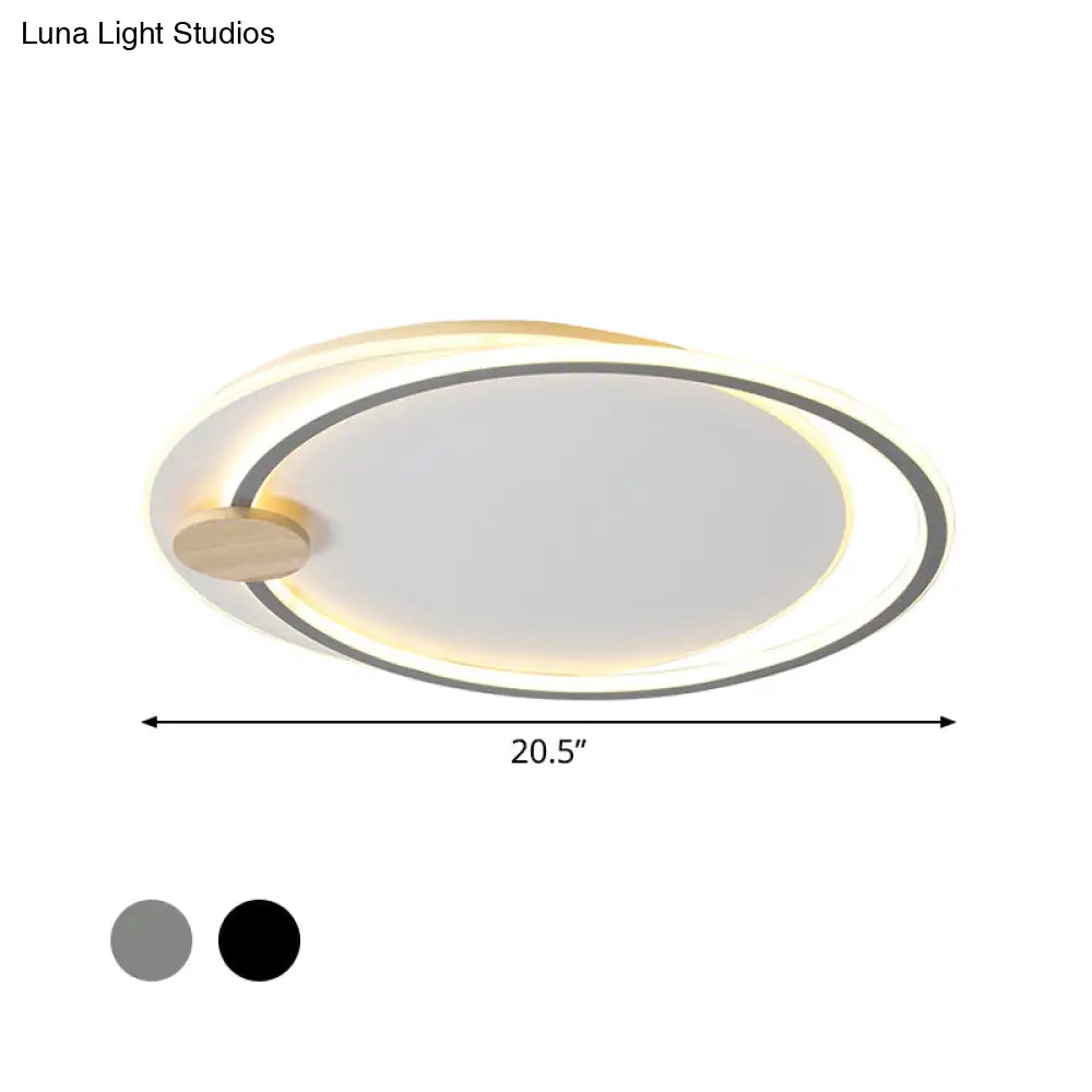 Minimalist Dual Circle Led Ceiling Light In Black/Grey For Warm/White Lighting - 16.5/20.5 Wide