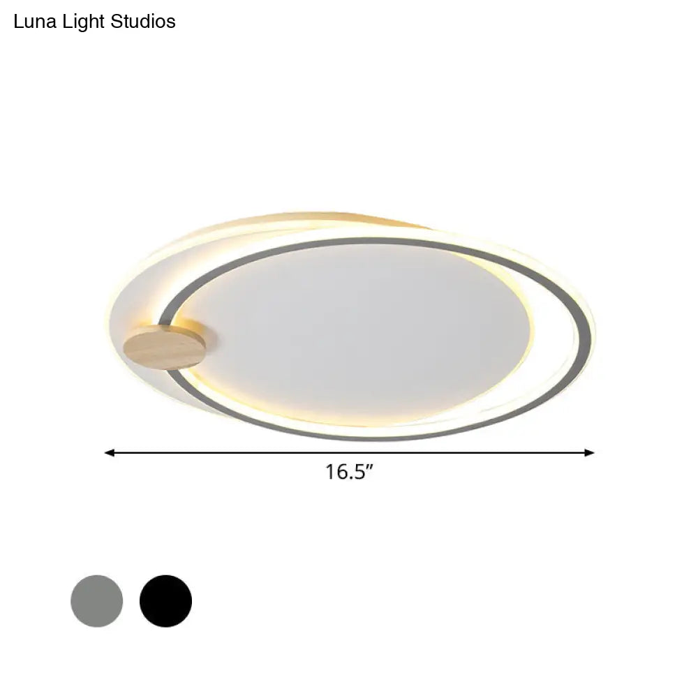 Minimalist Dual Circle Led Ceiling Light In Black/Grey For Warm/White Lighting - 16.5/20.5 Wide