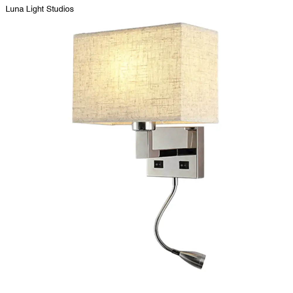 Minimalist Fabric Cuboid Wall Light Kit - 1-Light White/Beige Spotlight Sconce Lamp With Charging