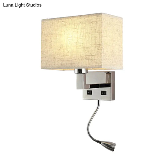 Minimalist Fabric Cuboid Wall Light Kit - 1-Light White/Beige Spotlight Sconce Lamp With Charging