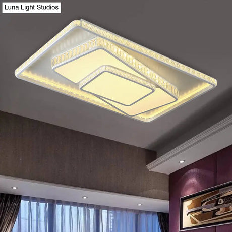 Minimalist Faceted Crystal White Ceiling Light Fixture - Led Flush Mount 19.5’/23.5’ W