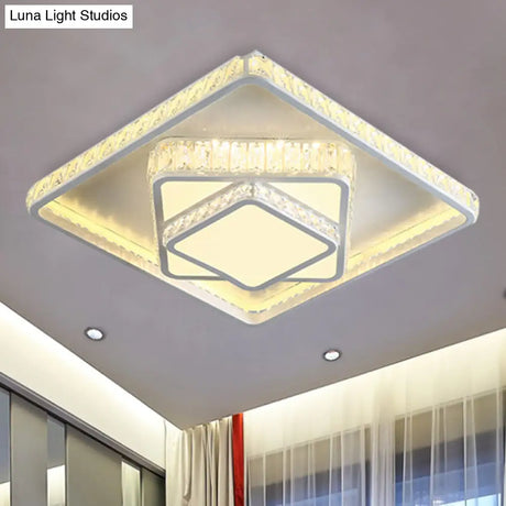 Minimalist Faceted Crystal White Ceiling Light Fixture - Led Flush Mount 19.5’/23.5’ W