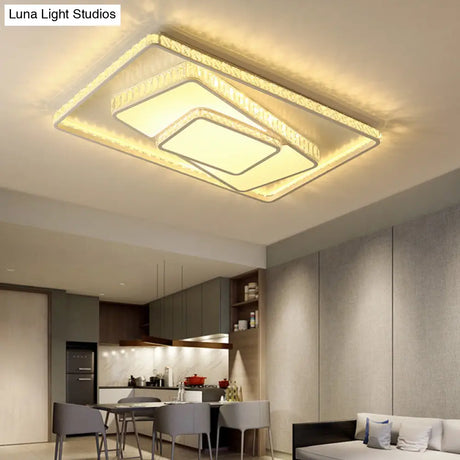 Minimalist Faceted Crystal White Ceiling Light Fixture - Led Flush Mount 19.5’/23.5’ W