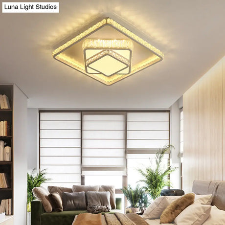 Minimalist Faceted Crystal White Ceiling Light Fixture - Led Flush Mount 19.5’/23.5’ W